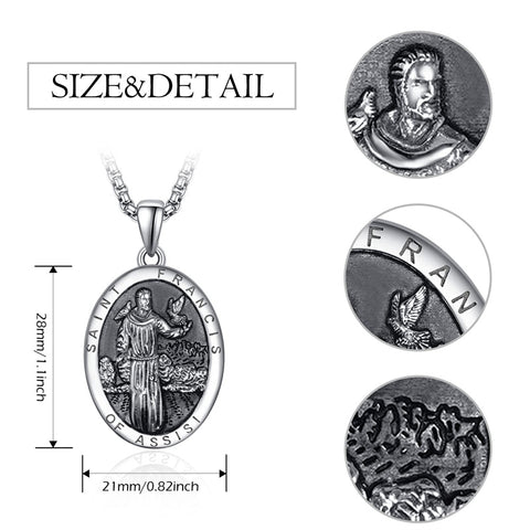 925 Sterling Silver Patron Saint Medals | Amulet Necklace Protection Jewelry for Men with 2.5mm 22"+2" Chain