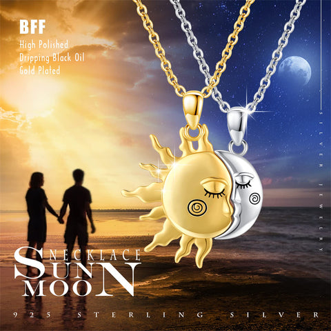 Sun Moon Couple Necklace 925 Sterling Silver Necklace Set Bff Couple Friendship Matching Necklace Jewelry For Women Men