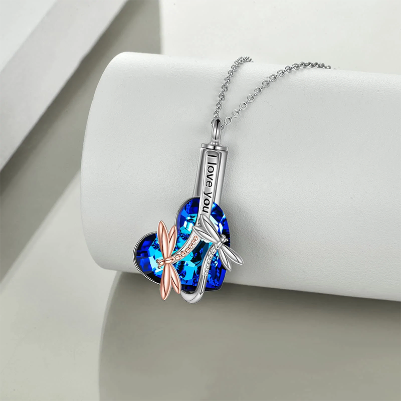Dragonfly Urn Necklace for Ashes 925 Sterling Silver Crystal Dragonfly Cremation Jewelry for Ashes Memory Jewelry for Women