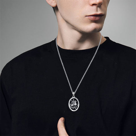 925 Sterling Silver Patron Saint Medals | Amulet Necklace Protection Jewelry for Men with 2.5mm 22"+2" Chain