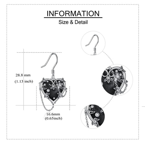 Sterling Silver Heart Gothic Witches Dangle Earrings