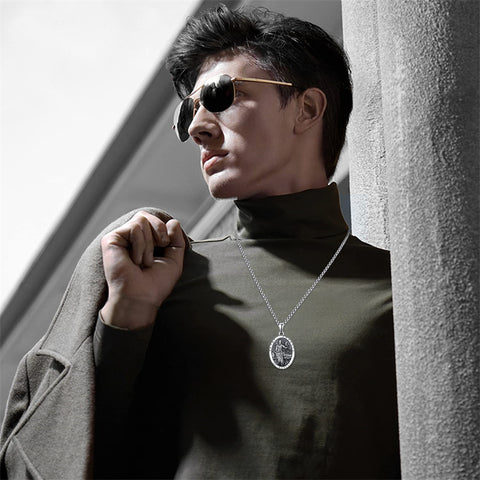 925 Sterling Silver Patron Saint Medals | Amulet Necklace Protection Jewelry for Men with 2.5mm 22"+2" Chain