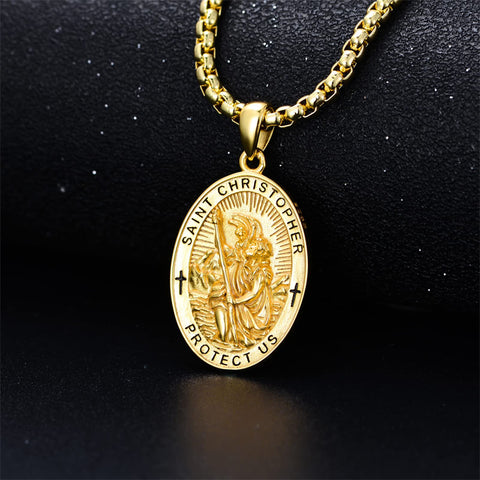 Sterling Silver St Michael St Christopher Pendant Necklace for Men