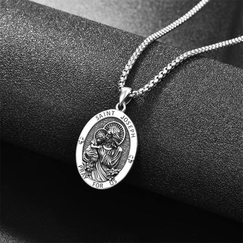 925 Sterling Silver Patron Saint Medals | Amulet Necklace Protection Jewelry for Men with 2.5mm 22"+2" Chain
