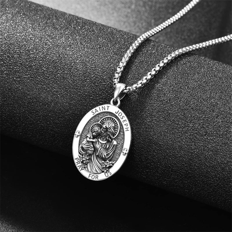 925 Sterling Silver Patron Saint Medals | Amulet Necklace Protection Jewelry for Men with 2.5mm 22"+2" Chain