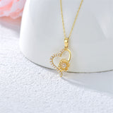 Solid 14K Gold Sunflower Heart Necklace for Women Real Gold Flower Necklace You are May Sunshine Necklace