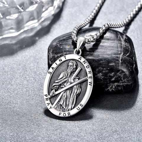 925 Sterling Silver Patron Saint Medals | Amulet Necklace Protection Jewelry for Men with 2.5mm 22"+2" Chain
