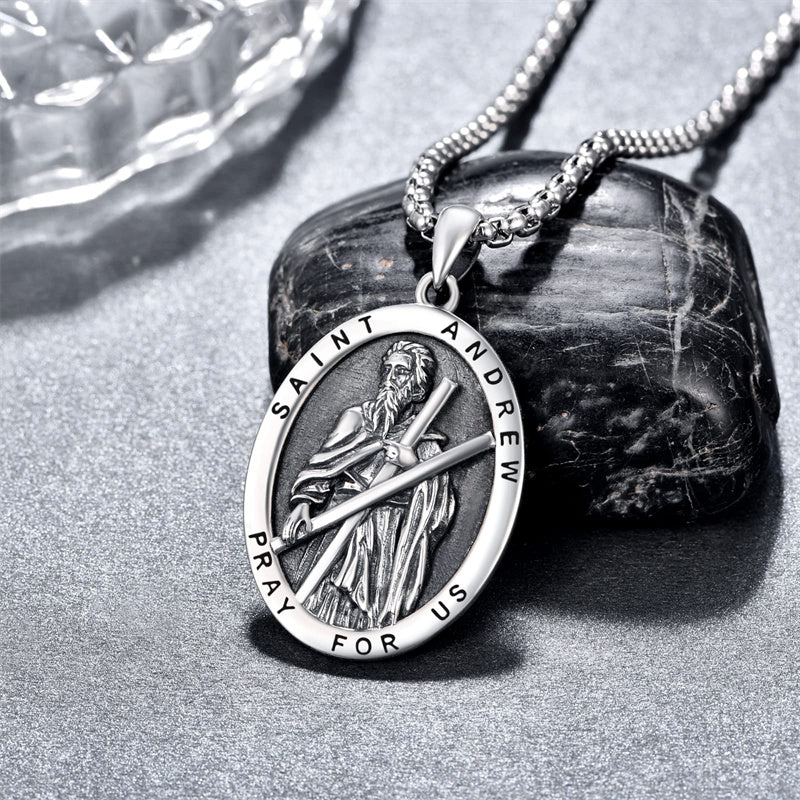 925 Sterling Silver Patron Saint Medals | Amulet Necklace Protection Jewelry for Men with 2.5mm 22"+2" Chain
