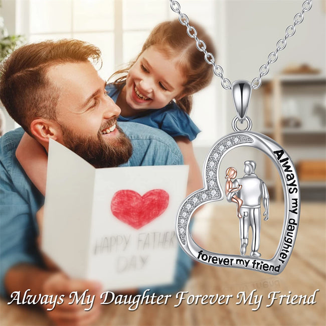 PROESS S925 Sterling Silver Daughter Heart Pendant Necklace from Dad Mom I  Love You Forever Jewelry (Father Daughter Necklace-Blue Heart) 