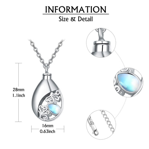 Sterling Silver Moonstone Urn Necklace for Ashes