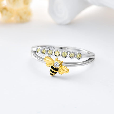 Sterling Silver Bee with 5A Cubic Zirconia Promise Ring