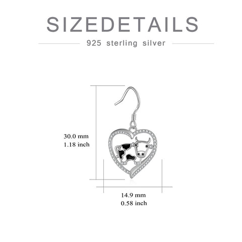 Sterling Silver Cow  Drop Earrings