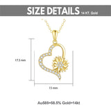 Solid 14K Gold Sunflower Heart Necklace for Women Real Gold Flower Necklace You are May Sunshine Necklace