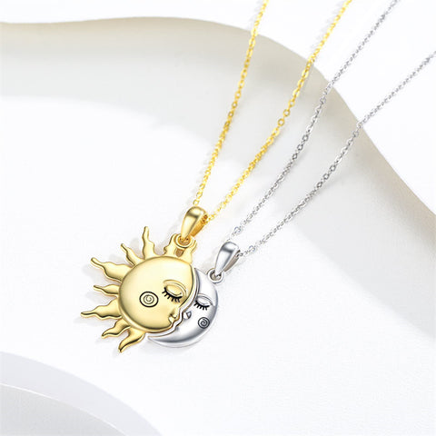 Sun Moon Couple Necklace 925 Sterling Silver Necklace Set Bff Couple Friendship Matching Necklace Jewelry For Women Men