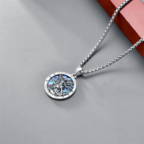 Sterling Silver St Michael St Christopher Pendant Necklace for Men