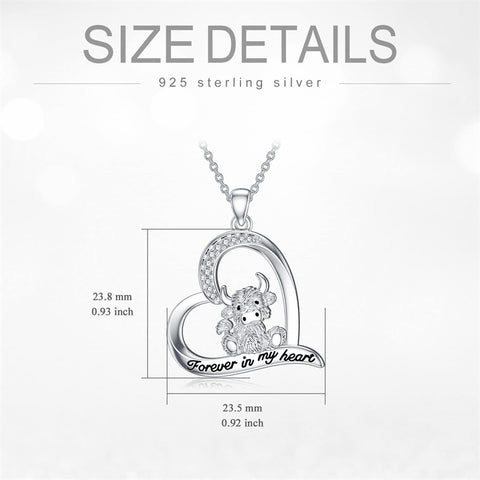 Sterling Silver Highland Cow Pendant Necklace