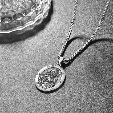 925 Sterling Silver Patron Saint Medals | Amulet Necklace Protection Jewelry for Men with 2.5mm 22"+2" Chain