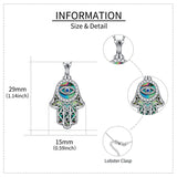 Evil Eye Hamsa Hand Urn Necklace for Women Sterling Silver Abalone Shell Protection Memory Jewelry Gift