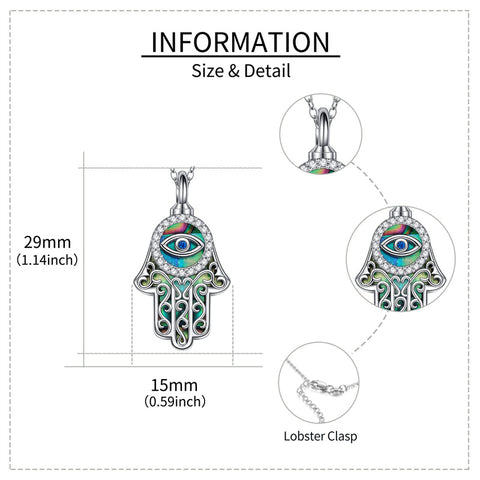 Evil Eye Hamsa Hand Urn Necklace for Women Sterling Silver Abalone Shell Protection Memory Jewelry Gift