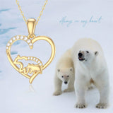 14k Solid Gold Love Heart Mama Bear Necklace Mom Necklace Mothers Day Necklaces for Women