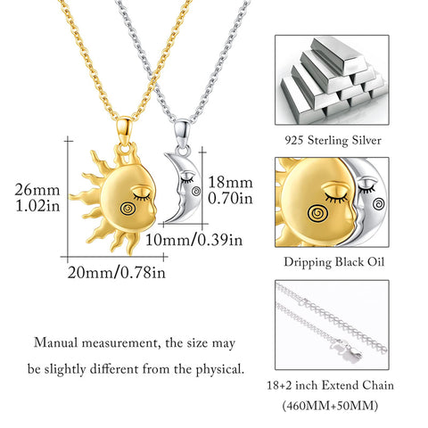 Sun Moon Couple Necklace 925 Sterling Silver Necklace Set Bff Couple Friendship Matching Necklace Jewelry For Women Men