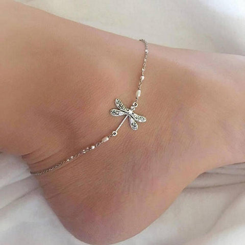 Silver Dragonfly Anklet Adjustable little Dragonfly Jewelry Summer Gift S925 Sterling Silver Stackable anklet enjoy life creative 